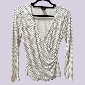 Ann Taylor Black & White Wrap Blouse Petite XXS
